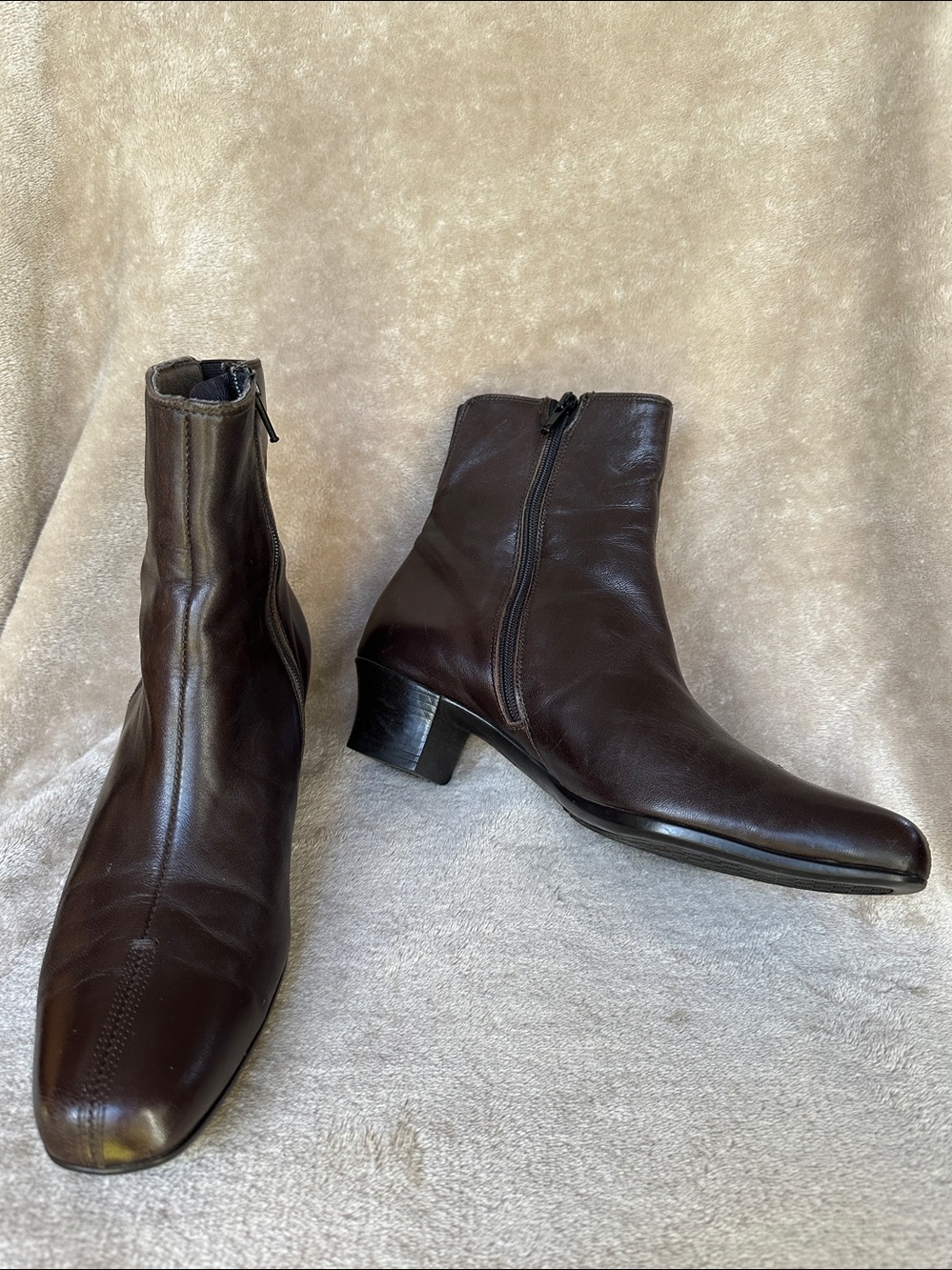 MUNRO AMERICAN Dark Brown Soft Leather LILIAN Zip Ankle Boots Made In USA 6.5 M